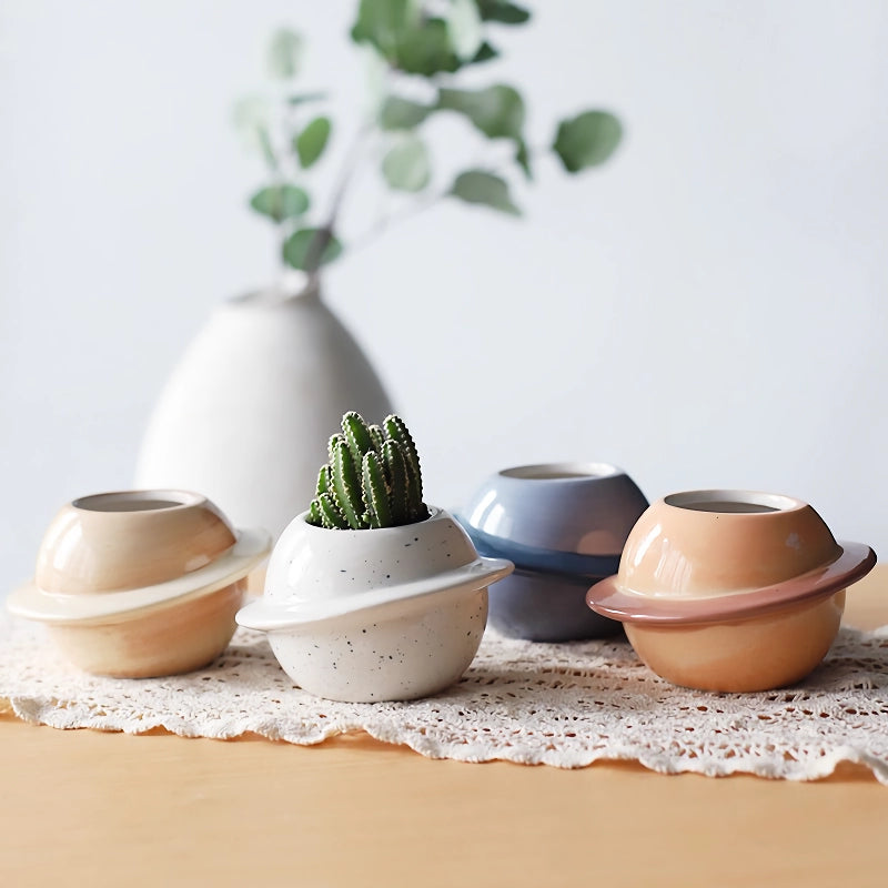 Mini planet shape ceramic succulent flower pot, view 6 - MRSLM