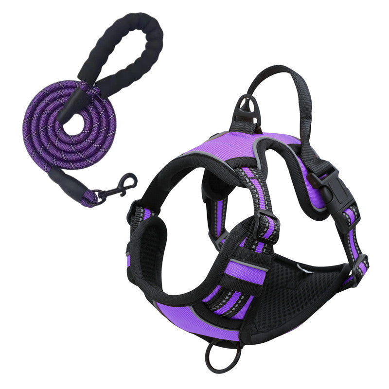 reflective dog harness and leash set, view 2 - MRSLM