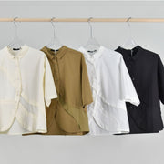 retro patchwork lapel short sleeve shirt, view 2 - MRSLM