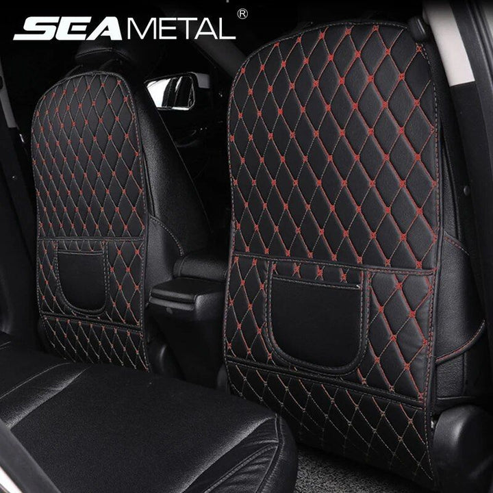 Deluxe PU Leather Car Seat Back Protector with Storage