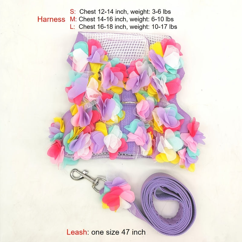 floral dog harness and leash set, view 8 - MRSLM