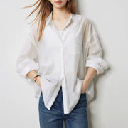 long sleeve silky blouse, view 6 - MRSLM