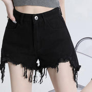 high waist black denim shorts, view 4 - MRSLM