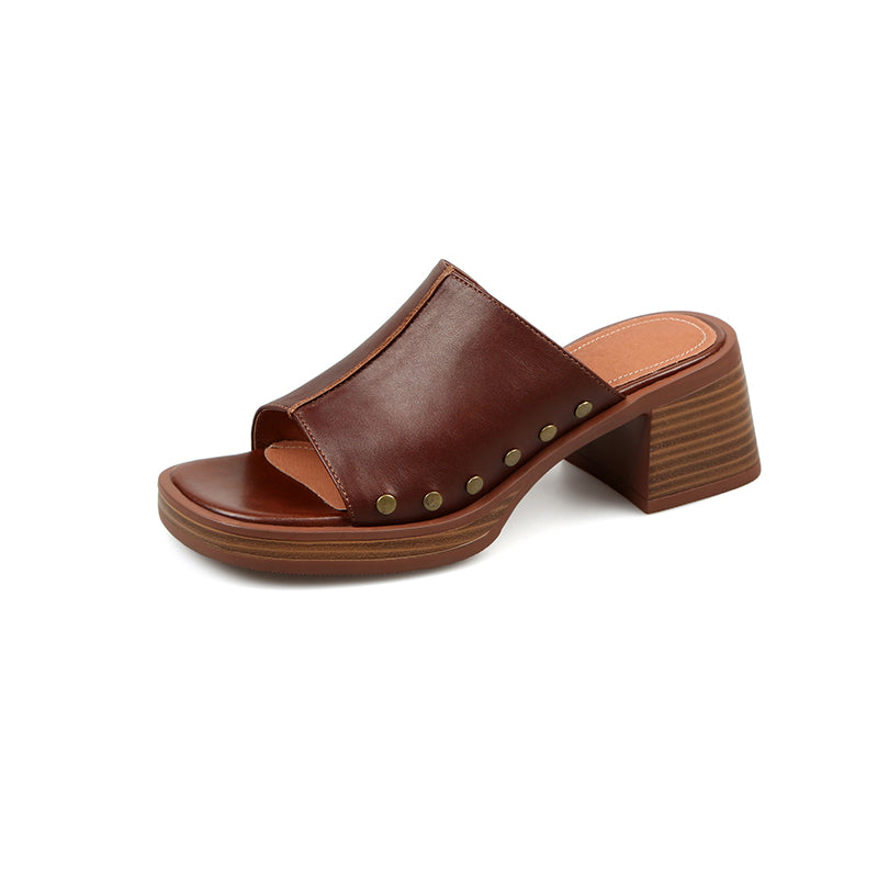 Peep toe leather sandals, view 2 - MRSLM