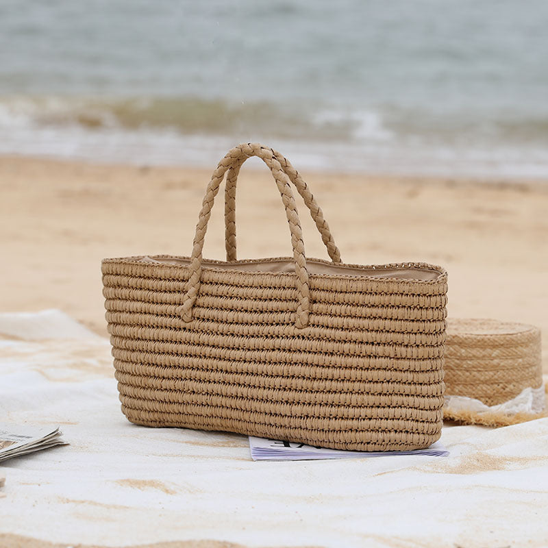 handmade straw woven beach bag, view 7 - MRSLM