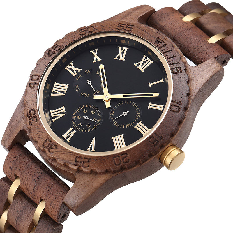 Retro walnut gold watch, view 3 - MRSLM