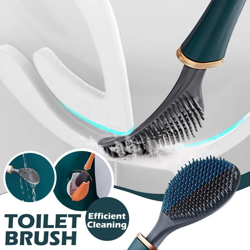 long-handled silicone toilet brush with holder, view 6 - MRSLM
