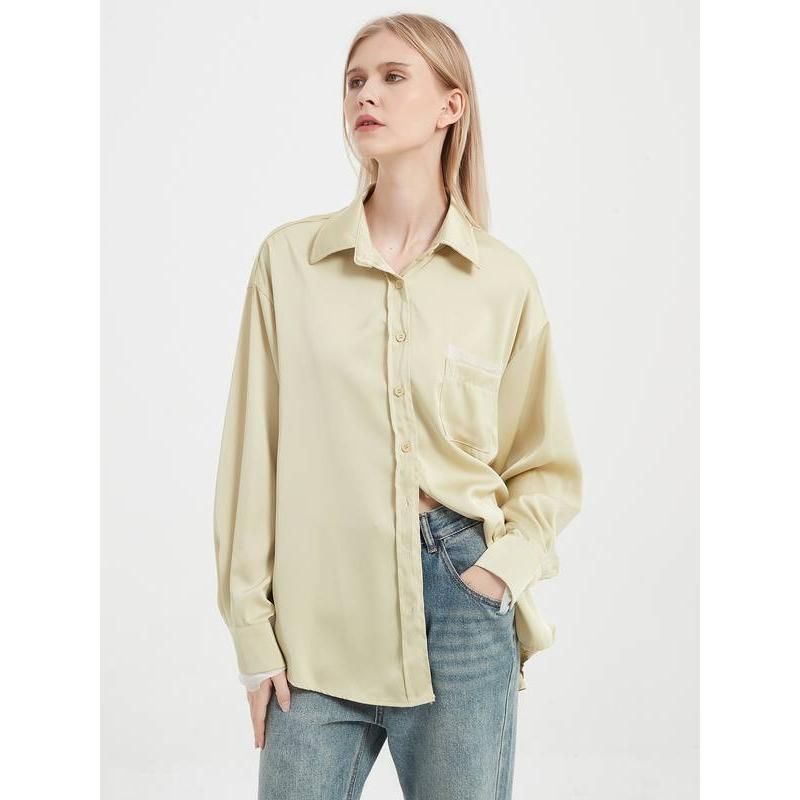 elegant satin long sleeve blouse, view 8 - MRSLM