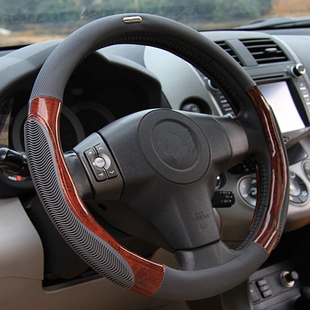 38cm Breathable Imitation Peach Wood Anti-slip Car Steering Wheel Cover