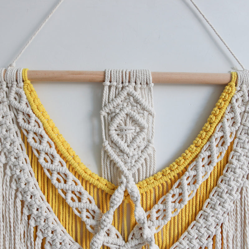 yellow large macrame wall hanging, view 6 - MRSLM