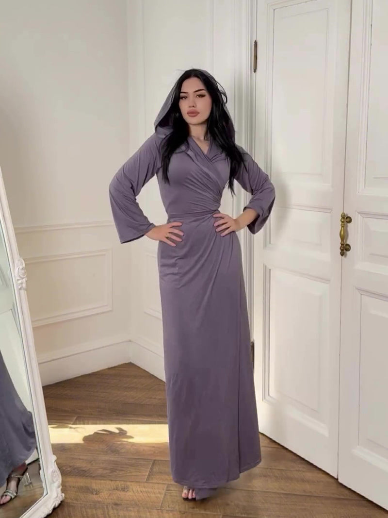 hooded knit maxi dress, view 3 - MRSLM