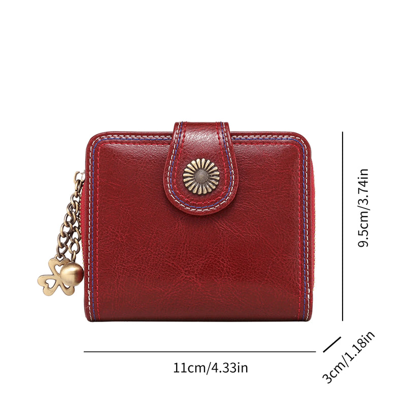 Women's small leather bifold wallet, view 9 - MRSLM