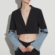colorblock patchwork denim short coat - MRSLM