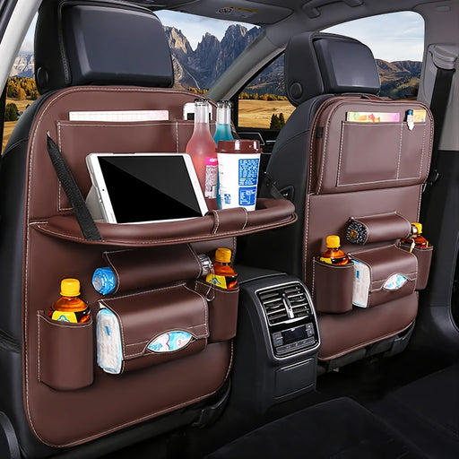 pu leather car seat back organizer, view 4 - MRSLM