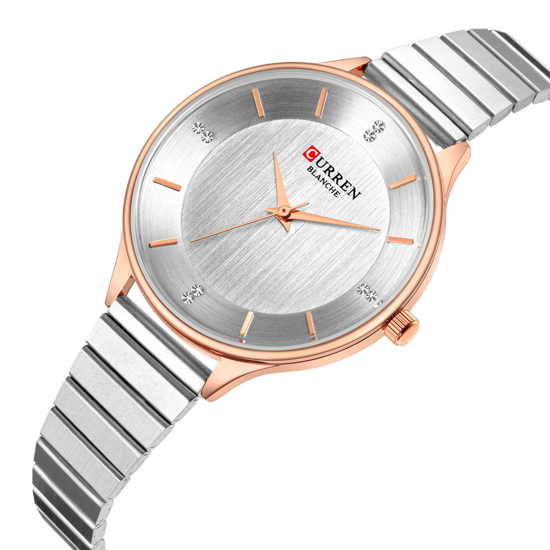 Ladies Watch Steel Band Quartz Pointer Women's Casual Black Men's Watch