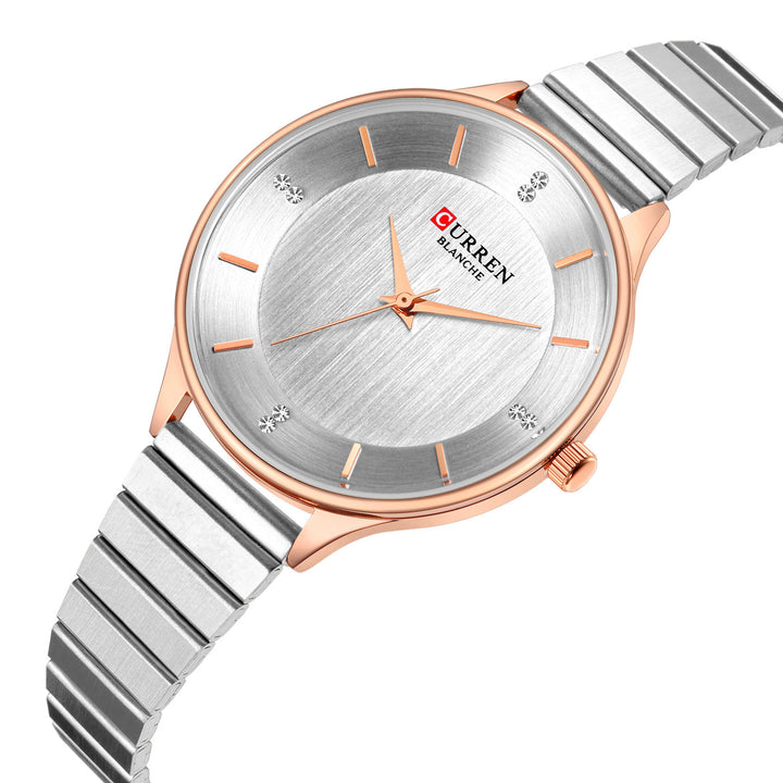Ladies Watch Steel Band Quartz Pointer Women's Casual Black Men's Watch