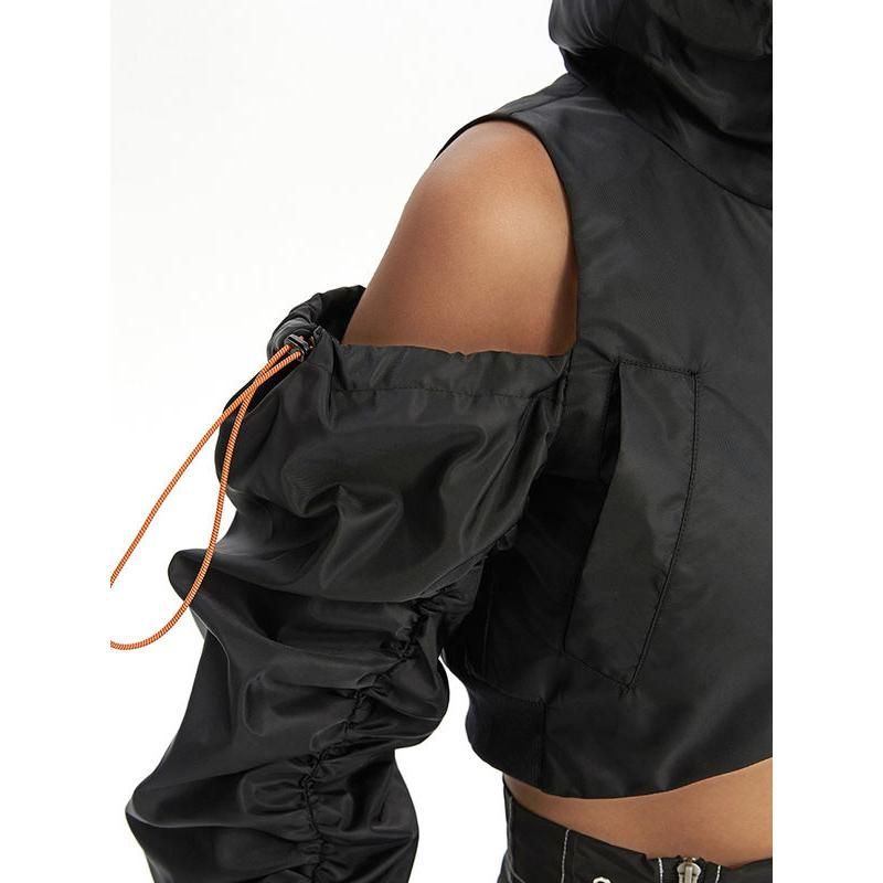 asymmetric hooded patchwork jacket, view 5 - MRSLM
