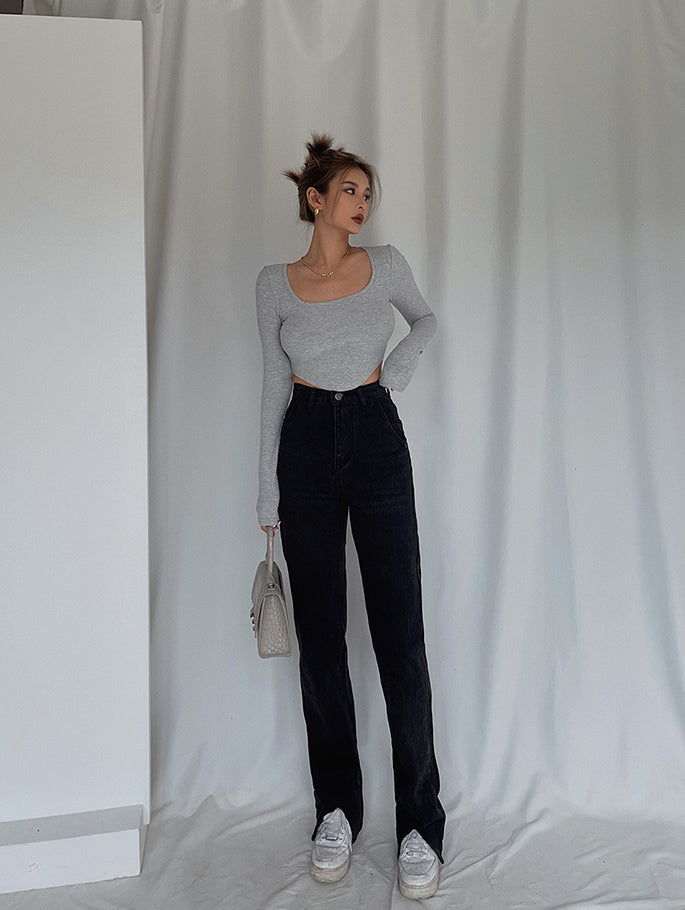 front slit high waist mop jeans, view 5 - MRSLM