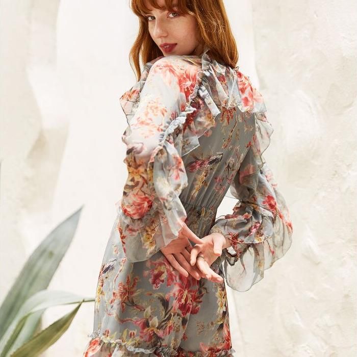 retro floral chiffon jumpsuit, view 3 - MRSLM