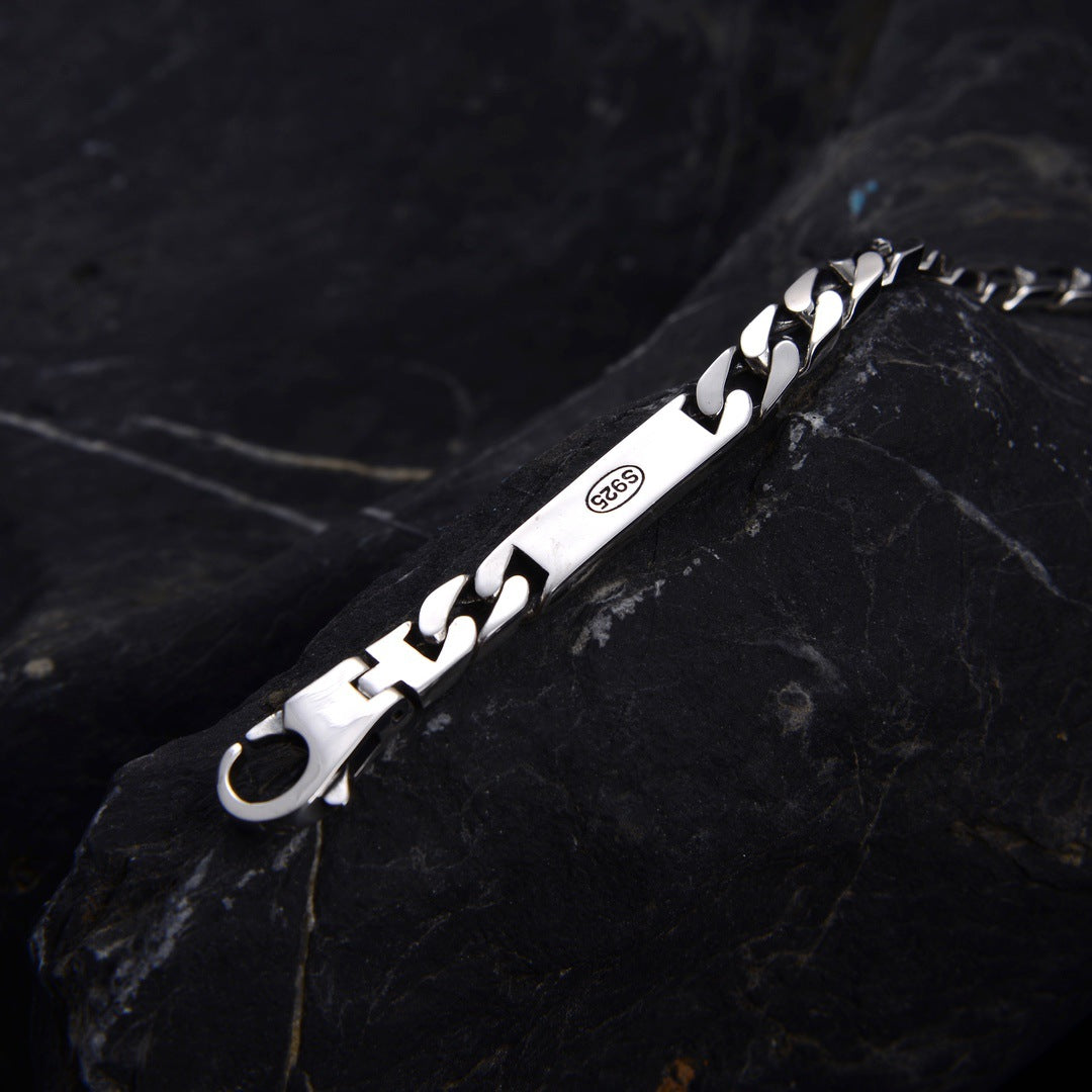 S925 Silver Retro Worn Simple Punk Bare Silver Bracelet