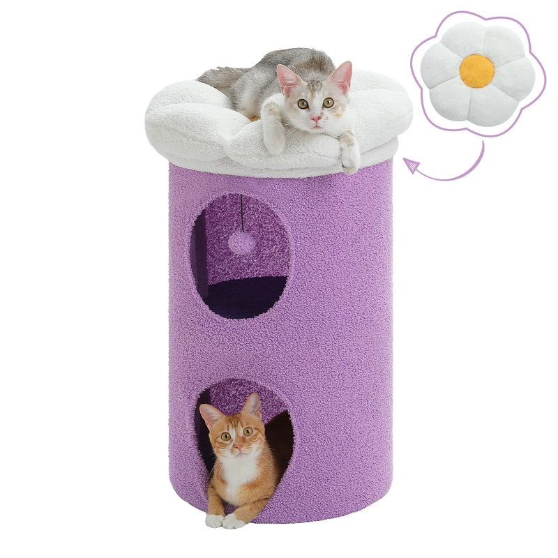 cozy flower cat house with pompom ball, view 3 - MRSLM