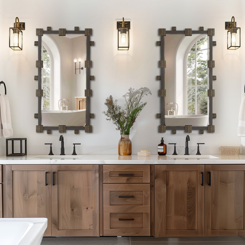 industrial vintage ornate wall mirror, view 2 - MRSLM