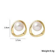 gold simulated pearl stud earrings, view 7 - MRSLM