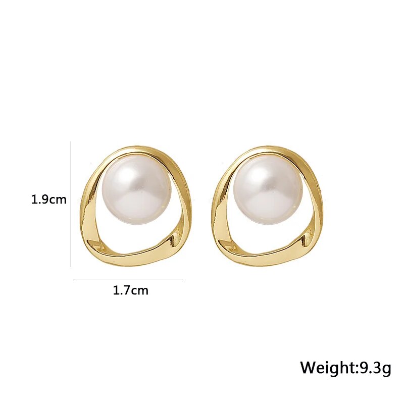 gold simulated pearl stud earrings, view 7 - MRSLM
