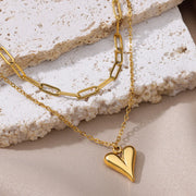 double layered heart chain necklace, view 4 - MRSLM