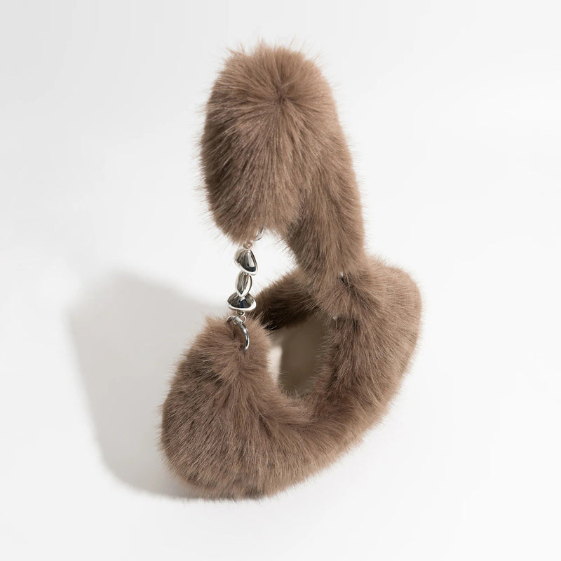 fuzzy faux fur half moon shoulder bag, view 11 - MRSLM