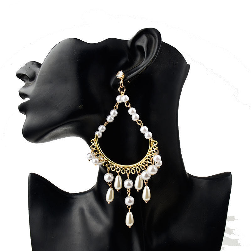 Gold chandelier pearl drop earrings - MRSLM