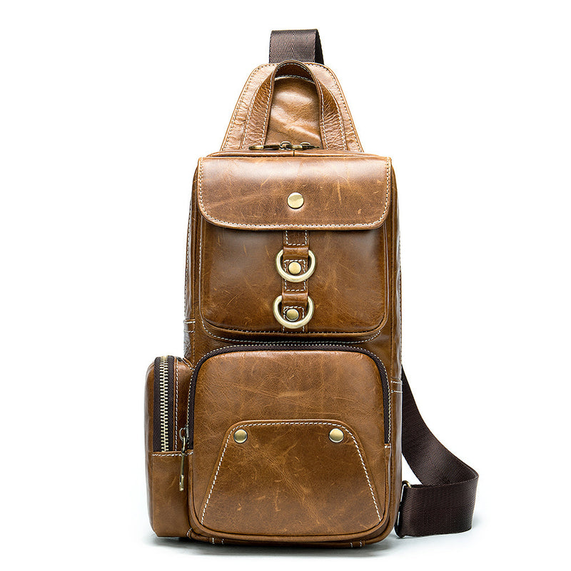 stitched front pocket leather bag, view 5 - MRSLM
