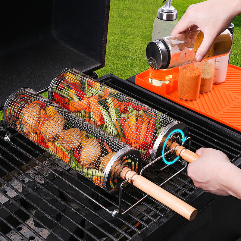 stainless steel bbq rolling basket, view 3 - MRSLM
