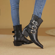 genuine leather square toe chunky heel ankle boots, view 6 - MRSLM