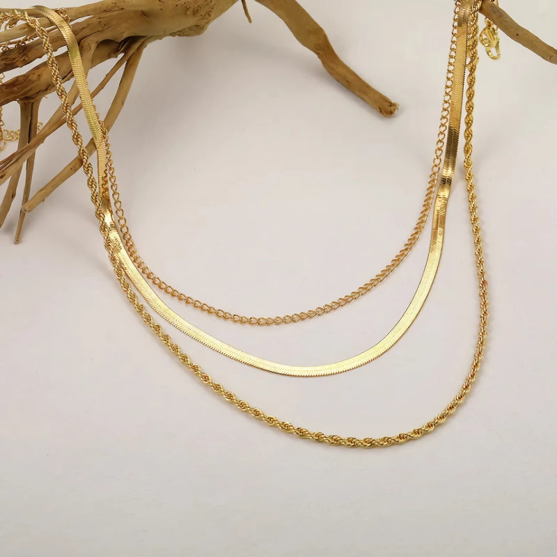 14k gold plated herringbone necklace, view 7 - MRSLM