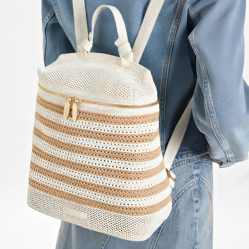 woven hollow-out denim backpack, view 9 - MRSLM