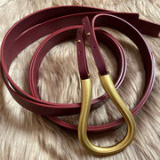 retro leather belt with gold buckle, view 8 - MRSLM