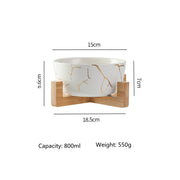 marble pet bowl with bamboo stand, view 2 - MRSLM