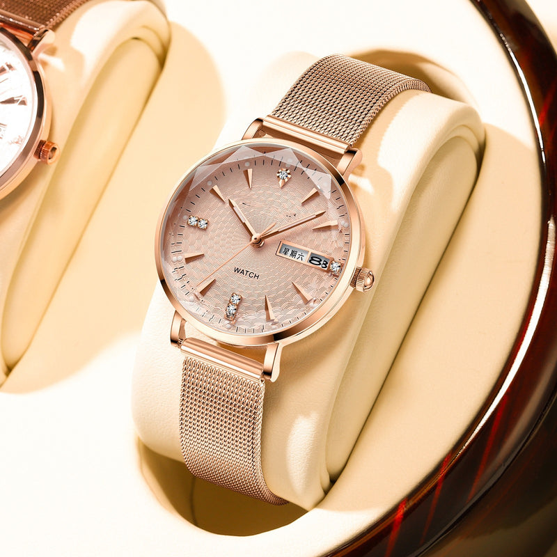 Women's rose gold mesh belt quartz watch - MRSLM