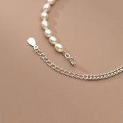 silver heart pearl chain bracelet, view 3 - MRSLM