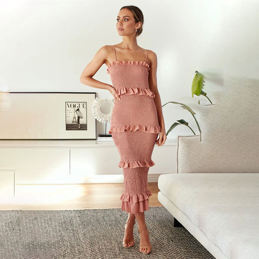 Women's strap pleated maxi dress, view 8 - MRSLM