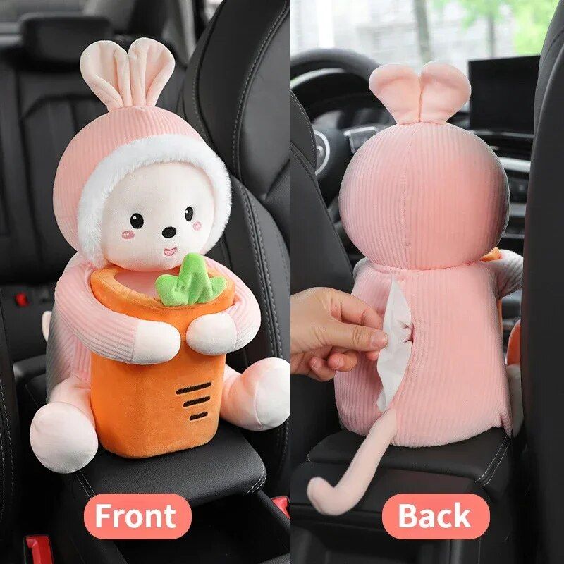 Plush car organizer with tissue box and trash bin, view 8 - MRSLM