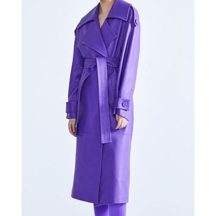 purple faux leather trench coat, view 5 - MRSLM
