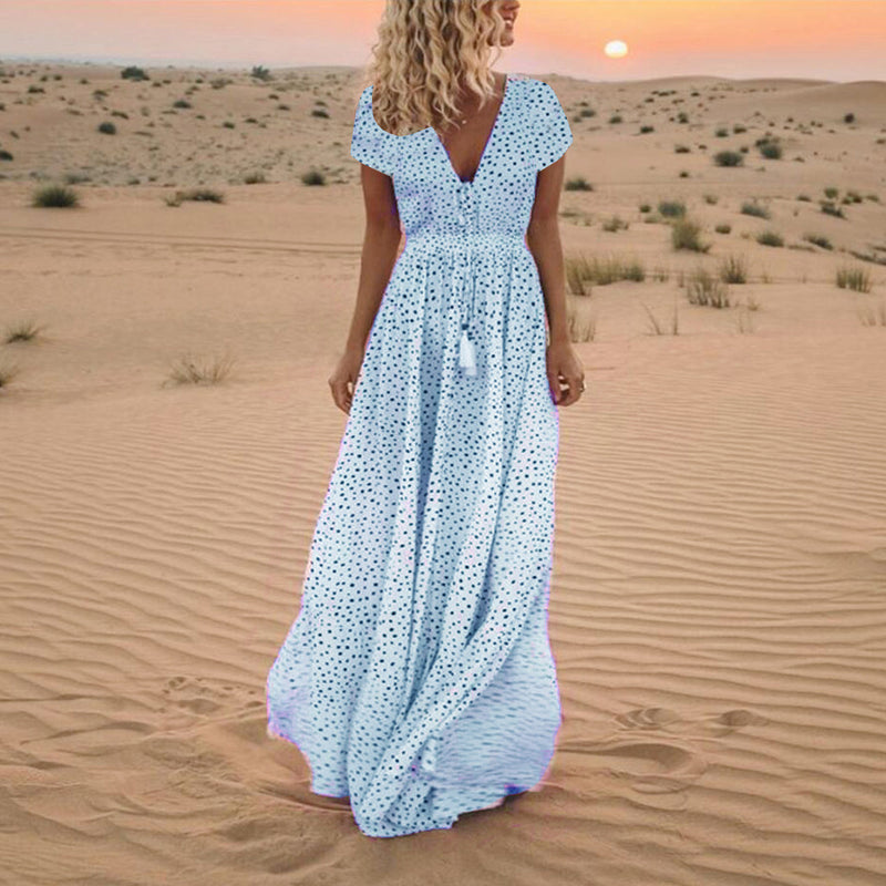 polka dot bohemian beach dress, view 5 - MRSLM