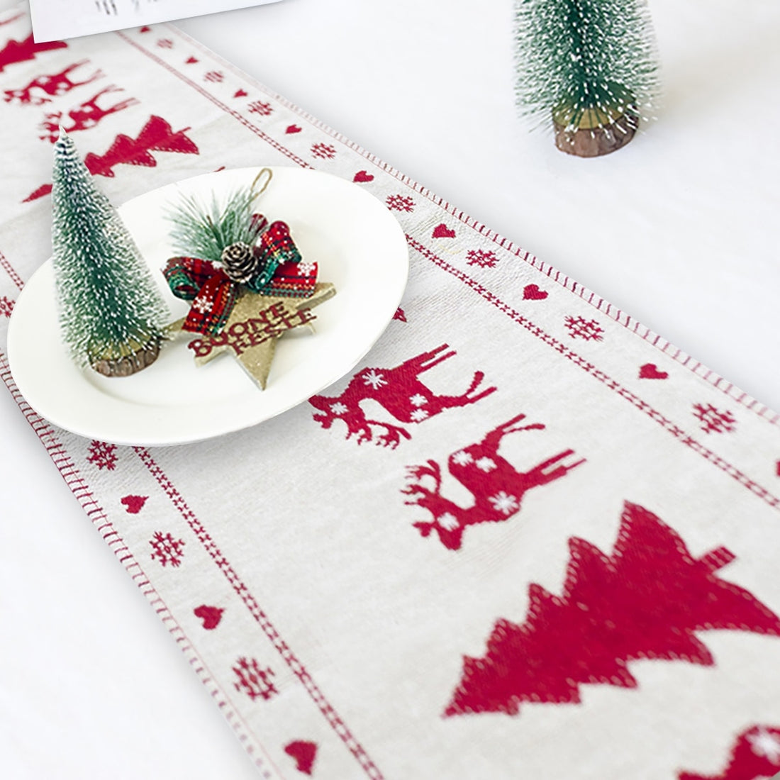 Christmas Cotton-Linen Table Runner, 14 x 71 in