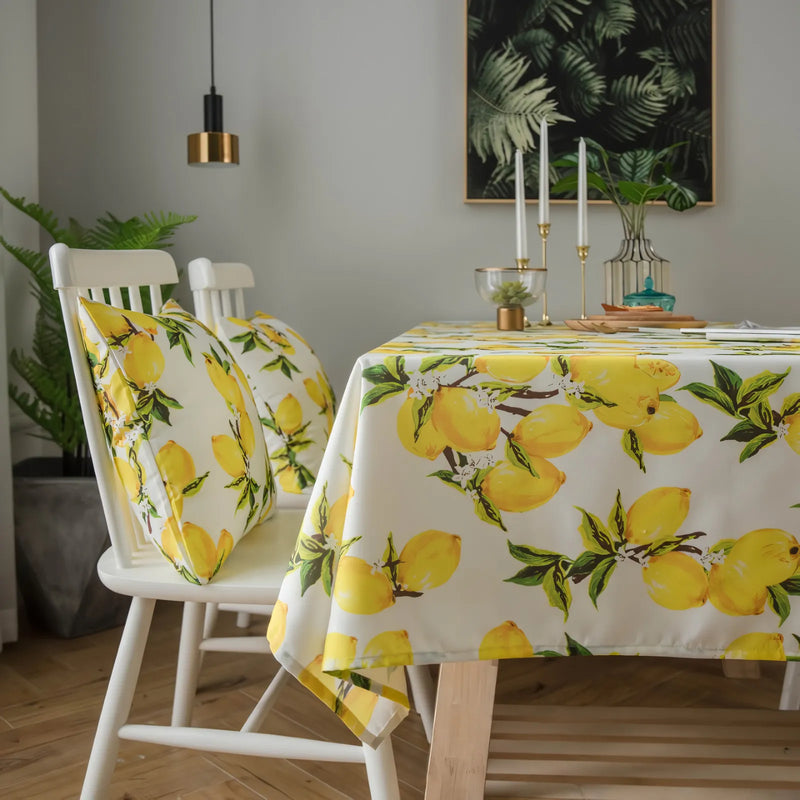 lemon print yellow polyester tablecloth and cushion cover, view 4 - MRSLM