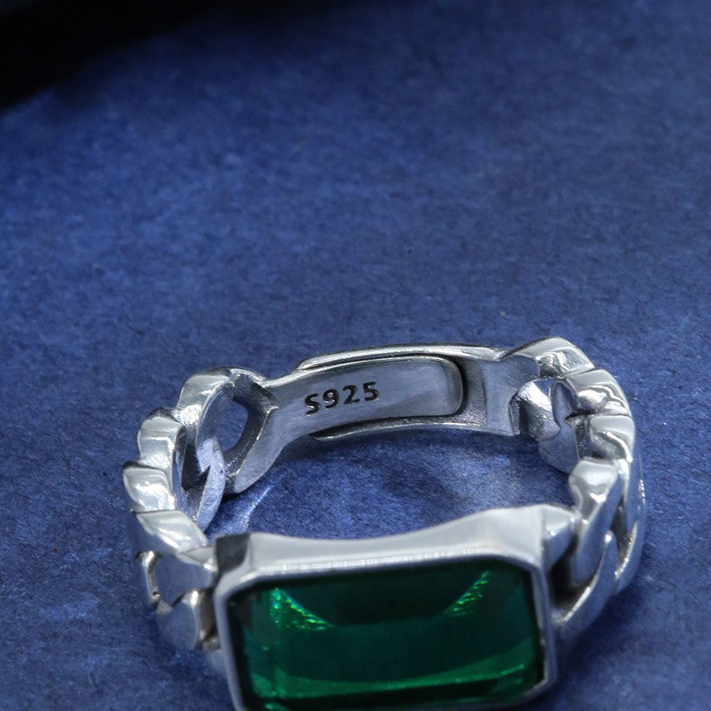 925 silver green zircon emerald ring, view 4 - MRSLM