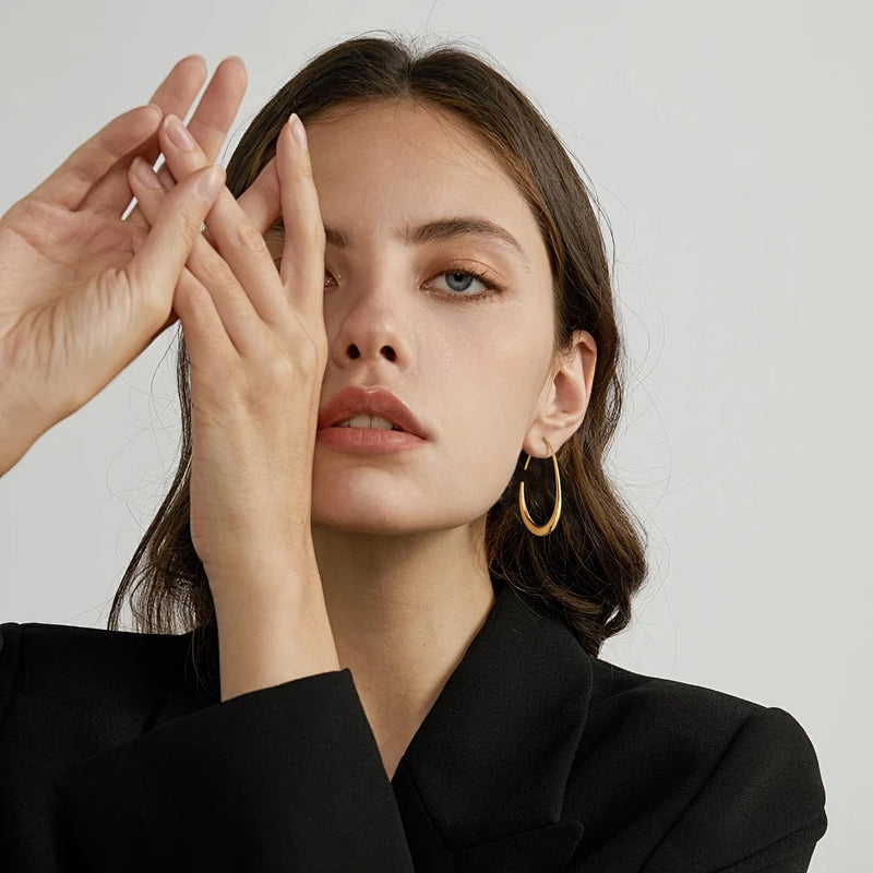 14K gold plated teardrop hoop earrings, view 5 - MRSLM