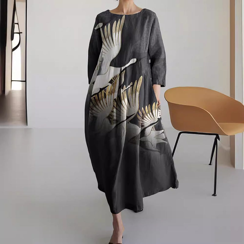 Round neck plus size long dress, view 2 - MRSLM