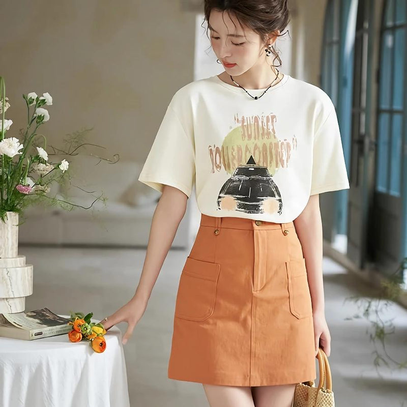 orange high-waist A-line skirt - MRSLM